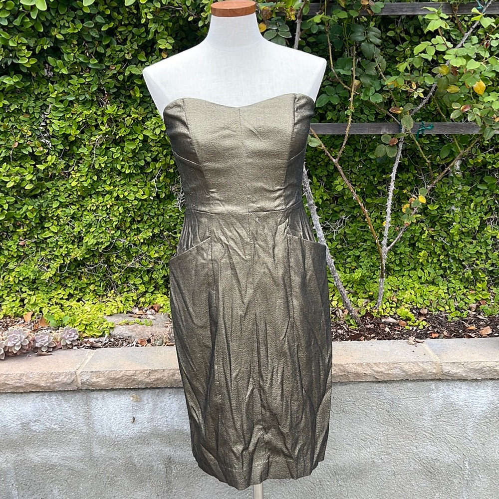 Cache Y2K strapless metallic gold dress